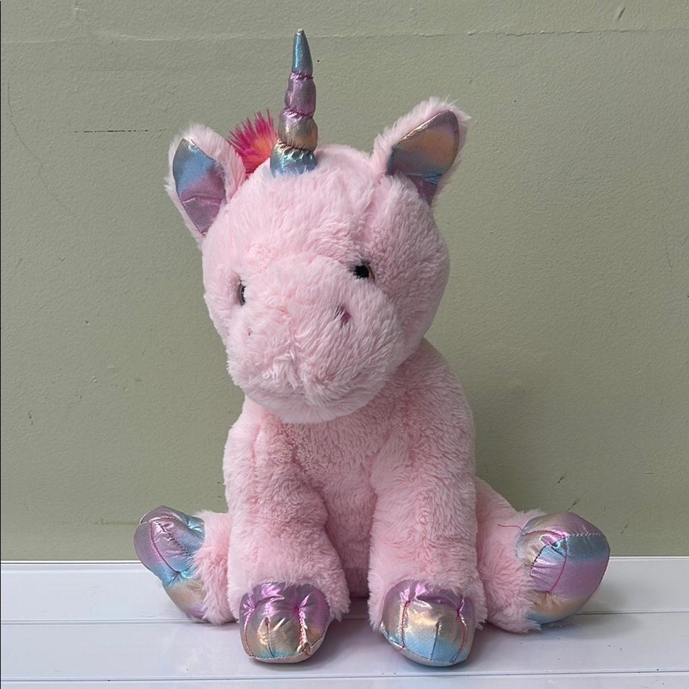 Whimsical Pink and Silver Stuffed Unicorn Toy